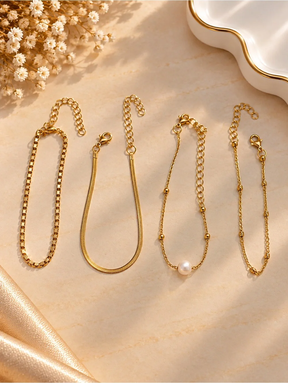 Gold Tone Women's Bracelet Set – 4-Piece Elegant Chain Stack